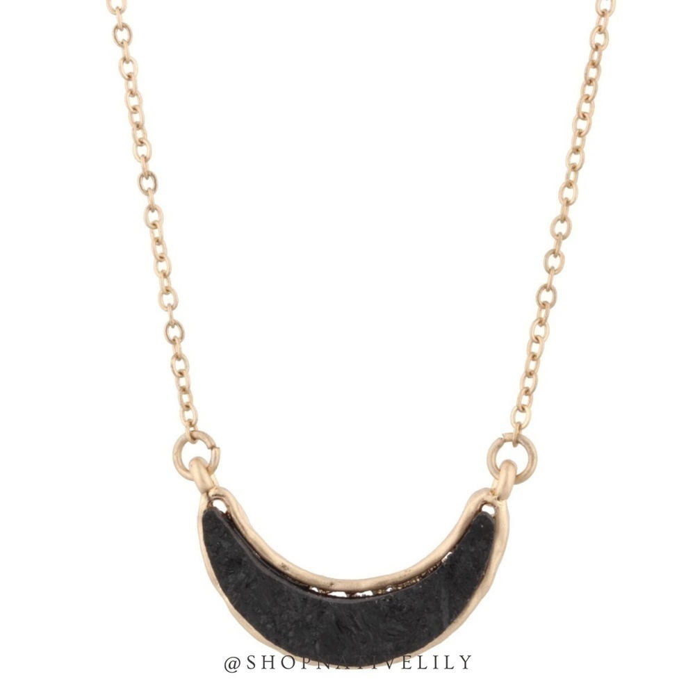 Jane Marie Druzy Bib Necklace Gold Black Sparkle Statement Chain OS NWT